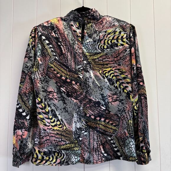 Vintage Notations Womens 80s Animal Print Satin Pleated Secretary Top Size 10 - Picture 2 of 7